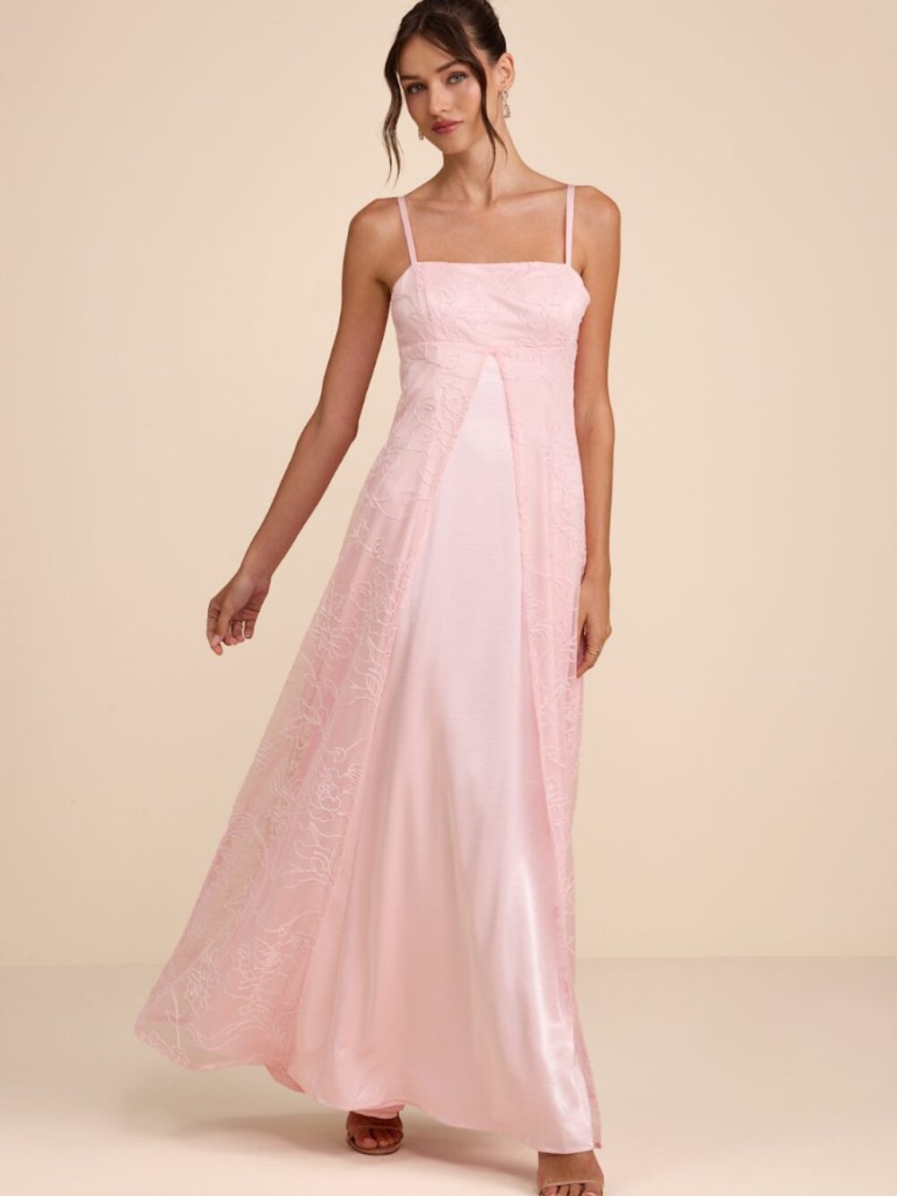 Lulus Mitzie Blush Pink Embroidered Maxi Dress L